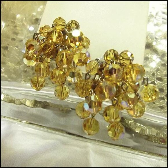 1950s Brilliant Citrine Crystal Clusters Vintage Clip Earrings 15191 - Picture 6 of 9
